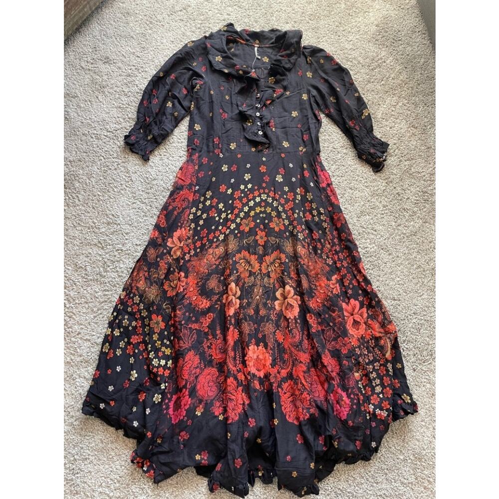 Free People Talsey Maxi Dress XS Floral Boho Garden Fairy Ruffles Prairie NWOT